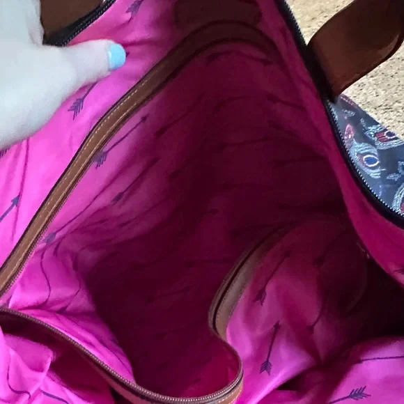 Stella & Dot getaway weekender set Navy Paisley Travel Bag with Brown Trim - Picture 4 of 11